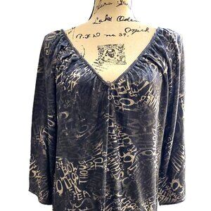 John Richmond Purple White Graphic Print Jersey Knit Dress 3/4 Sleeve Sz 42 NWOT